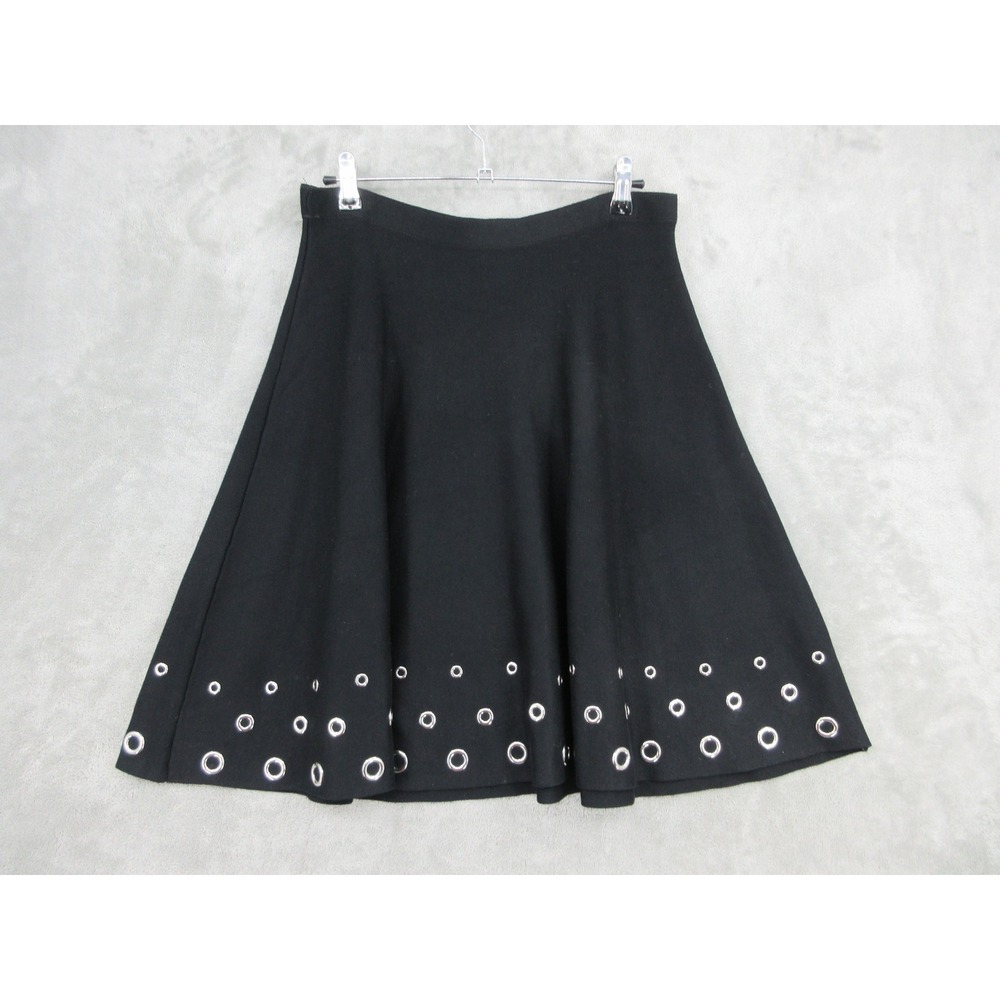 Sioni Skirt Womens Size L Black Grommet Eyelet Embellished A Line Flare Black